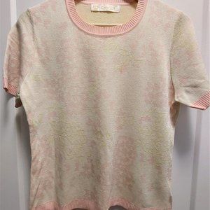 CAMELA Women's Viscose Blend Floral Crew Neck Pullover Short Sleeves Top - Med